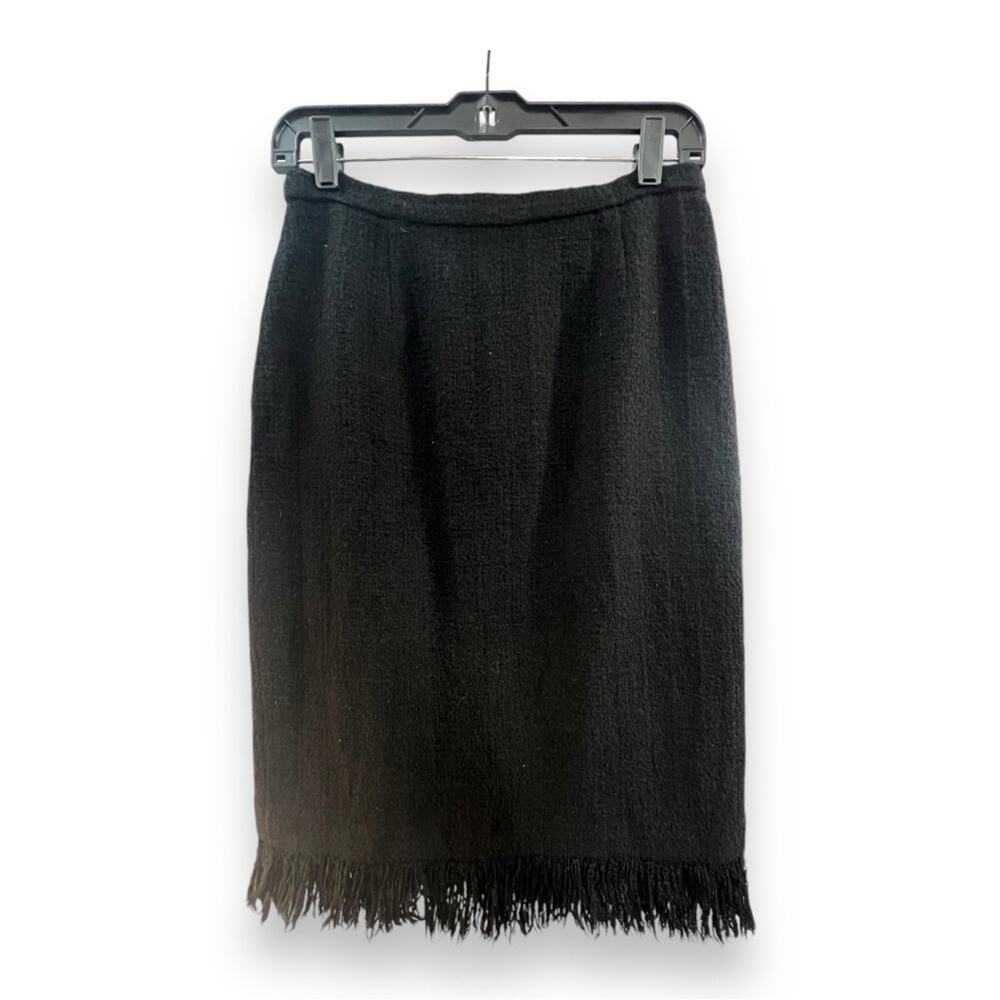 Albert Nipon Wool Pencil Skirt With Fringe Hem Sz… - image 2